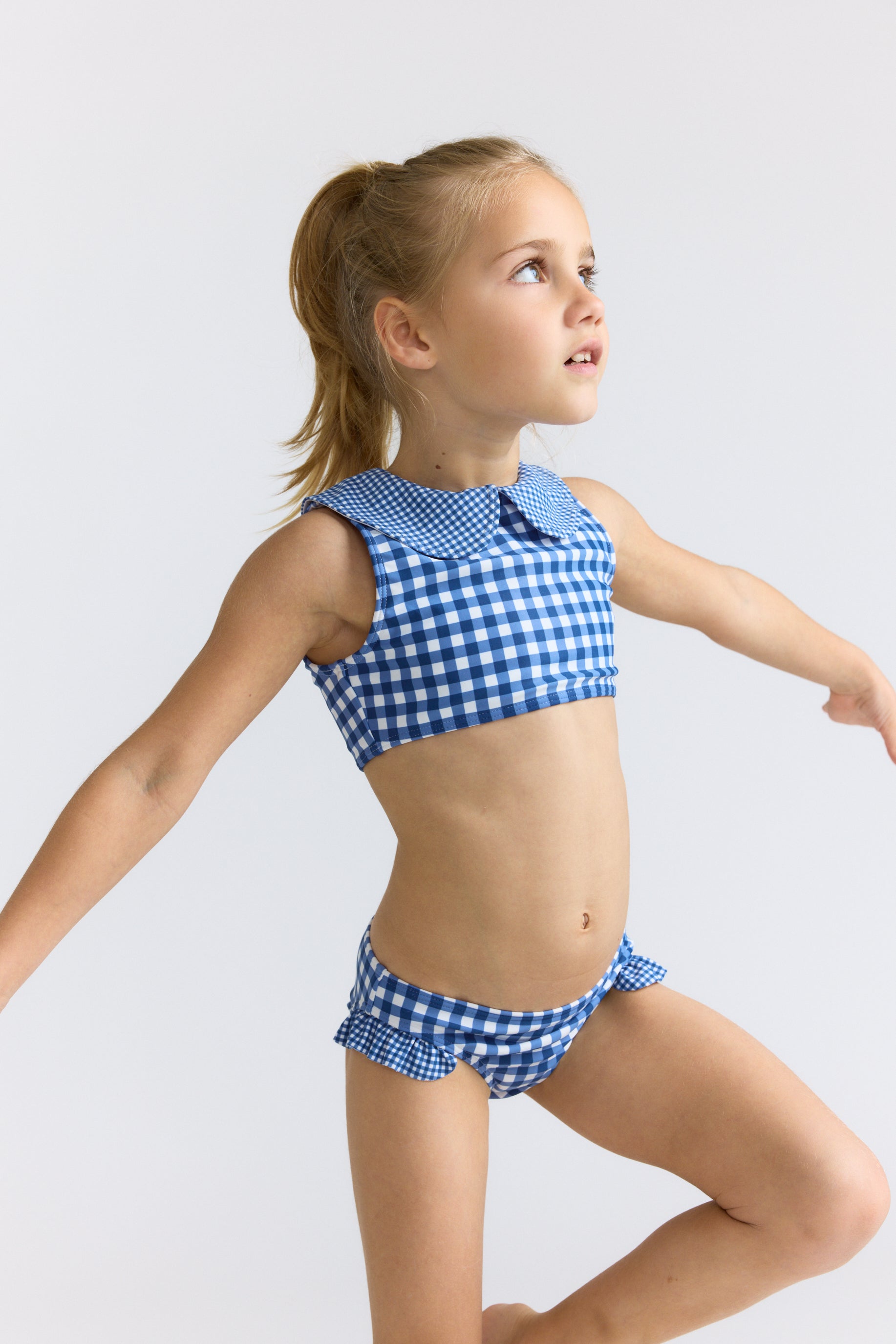 Girls Navy Gingham Sailor Bikini