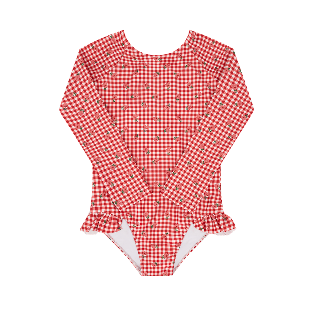 Girls Floral Gingham Rashguard One Piece