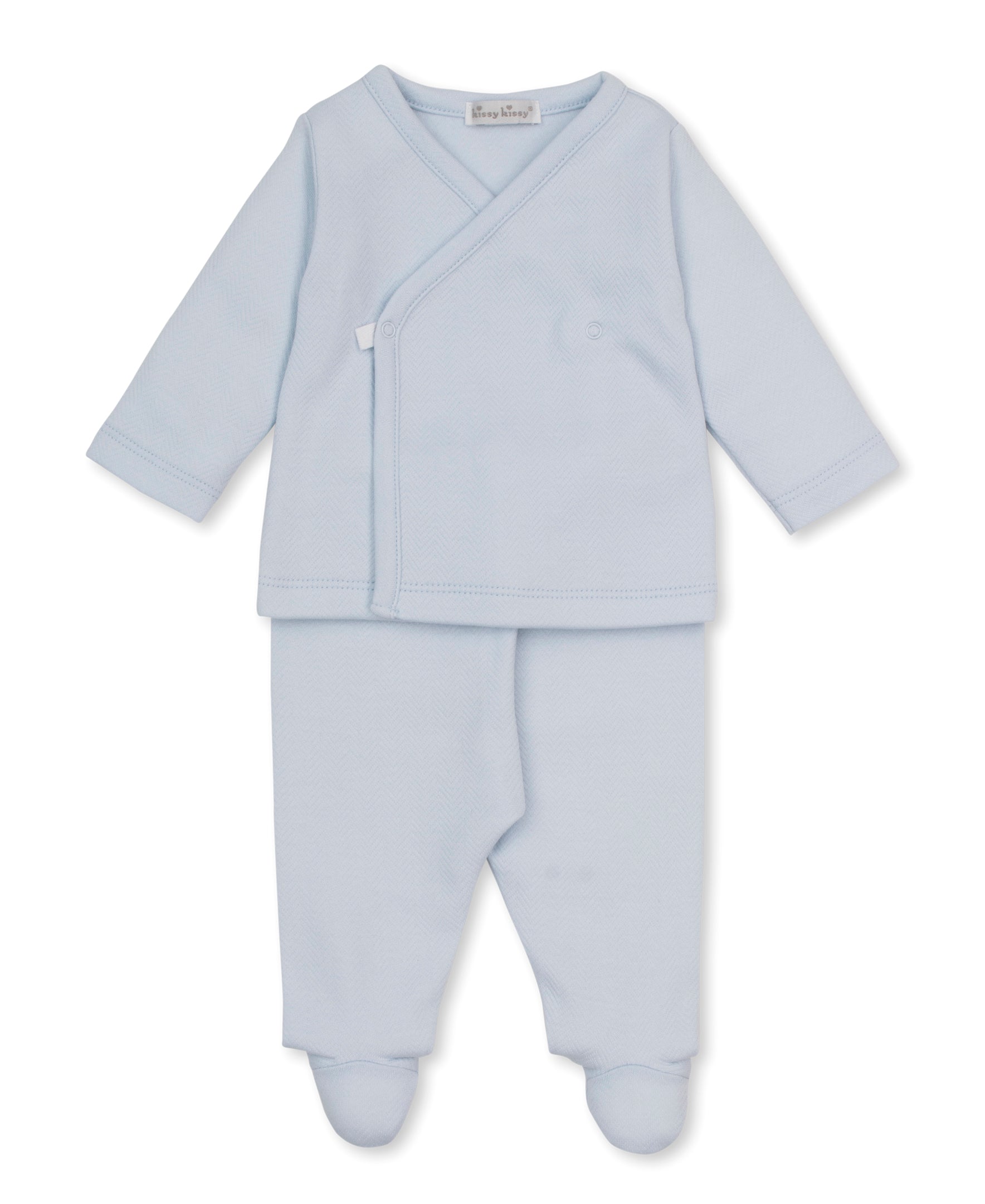 Light Blue Jacquard Baby Blessings Footed Pant Set