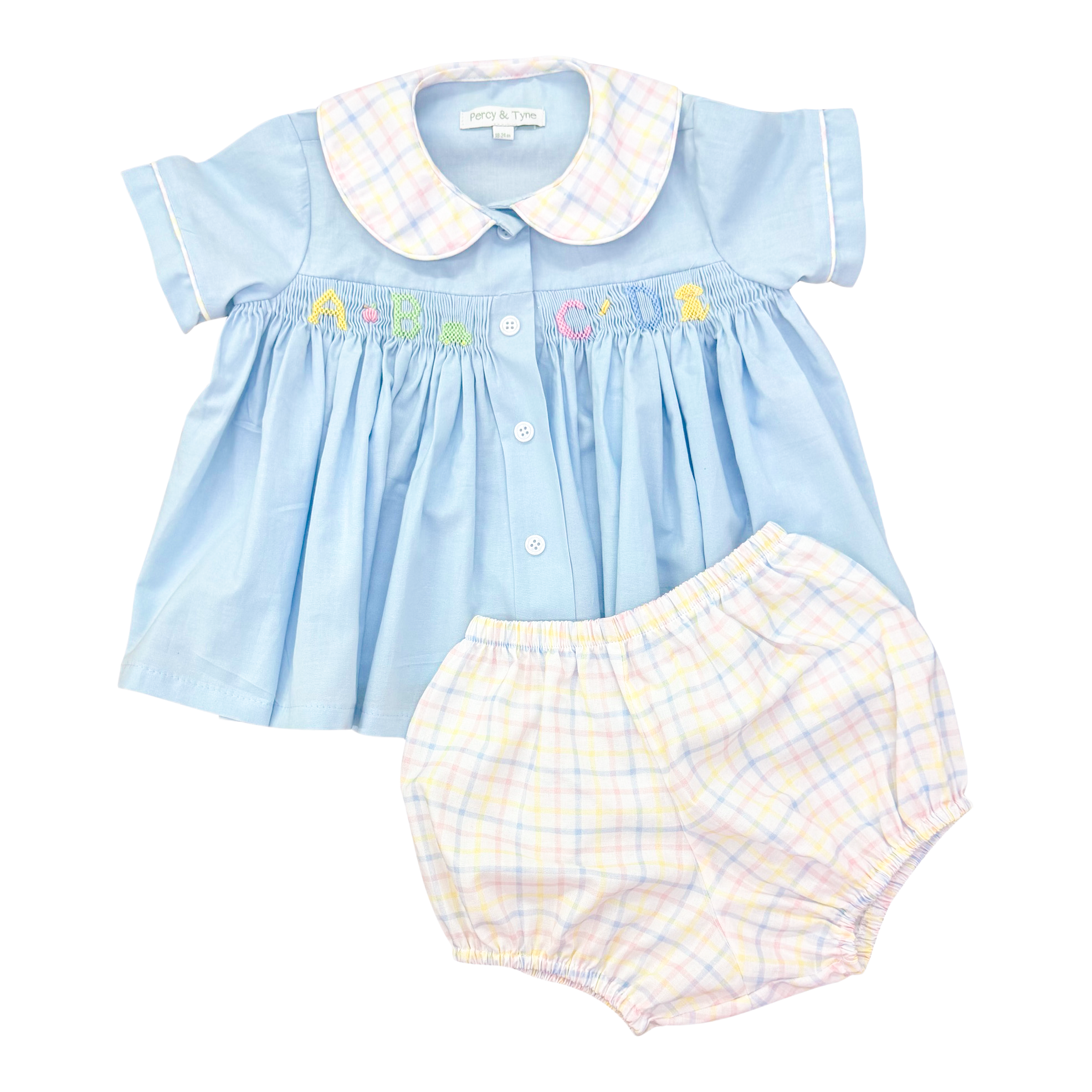 Primary Plaid w/ ABC Rhys Smocked Bloomer Set