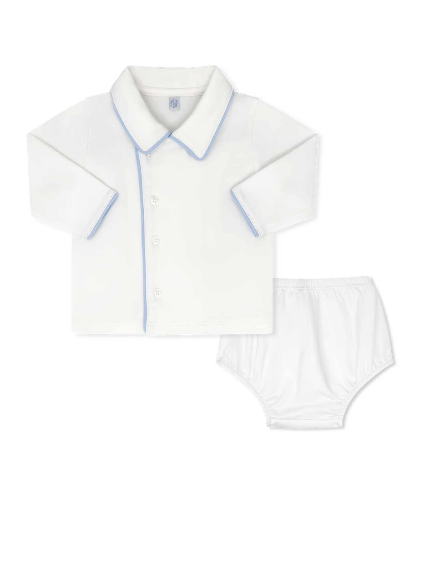 Warren White w/ Blue Piping Little One Diaper Set