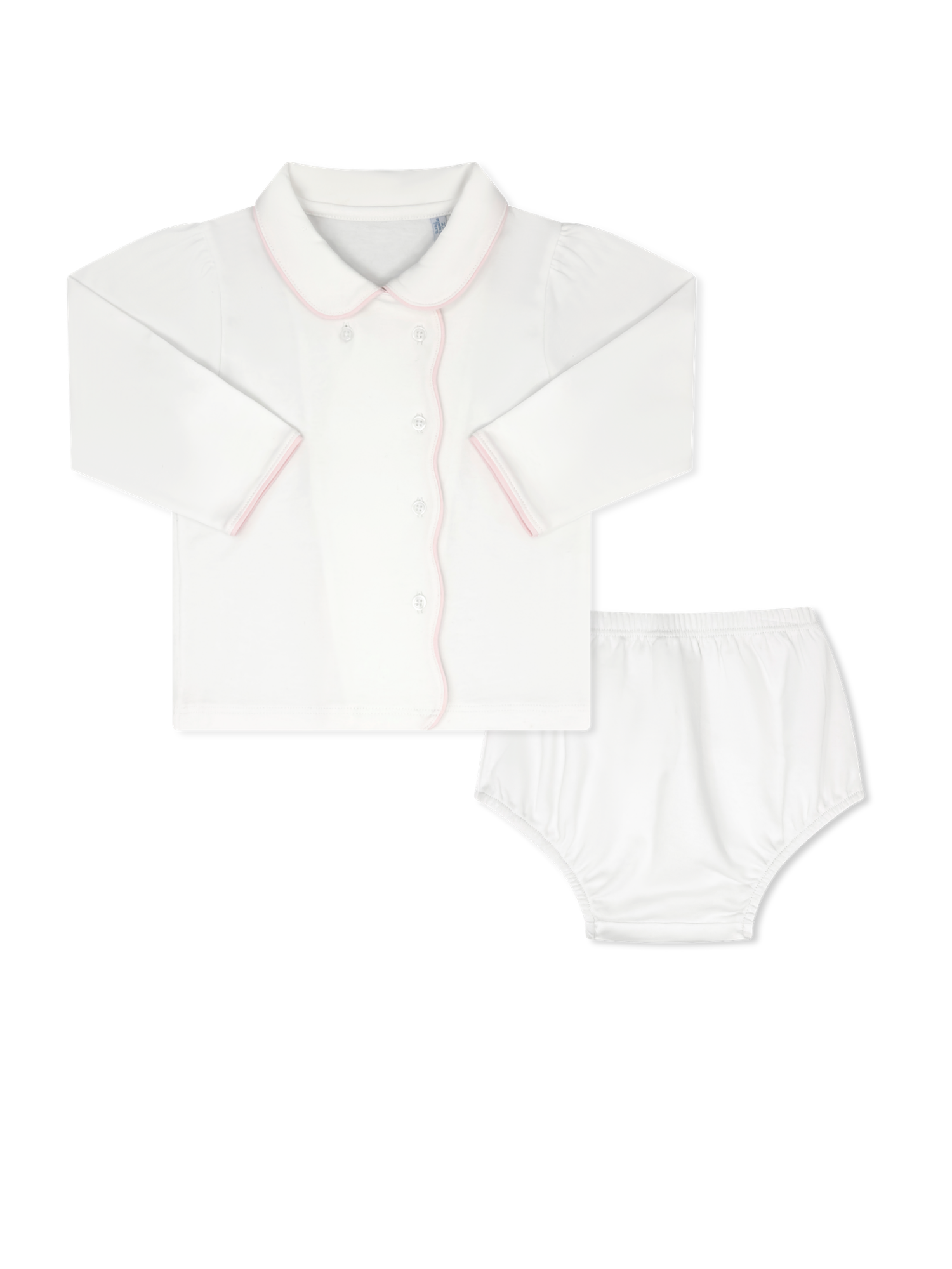 Warren White w/ Pink Piping Little One Diaper Set