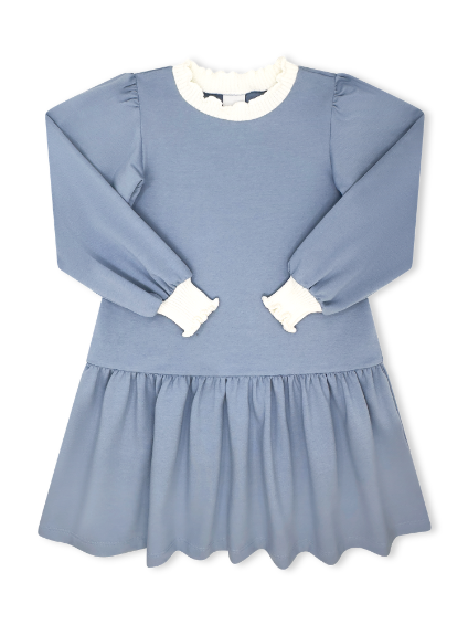 Lake Blue Knit, Cream Dorothy Dropwaist Dress