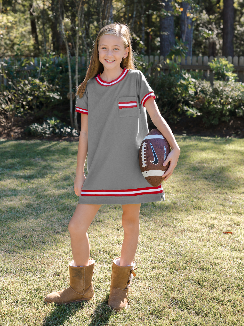 Game Day Grey w/ Red & White Ribbon Landry Dress