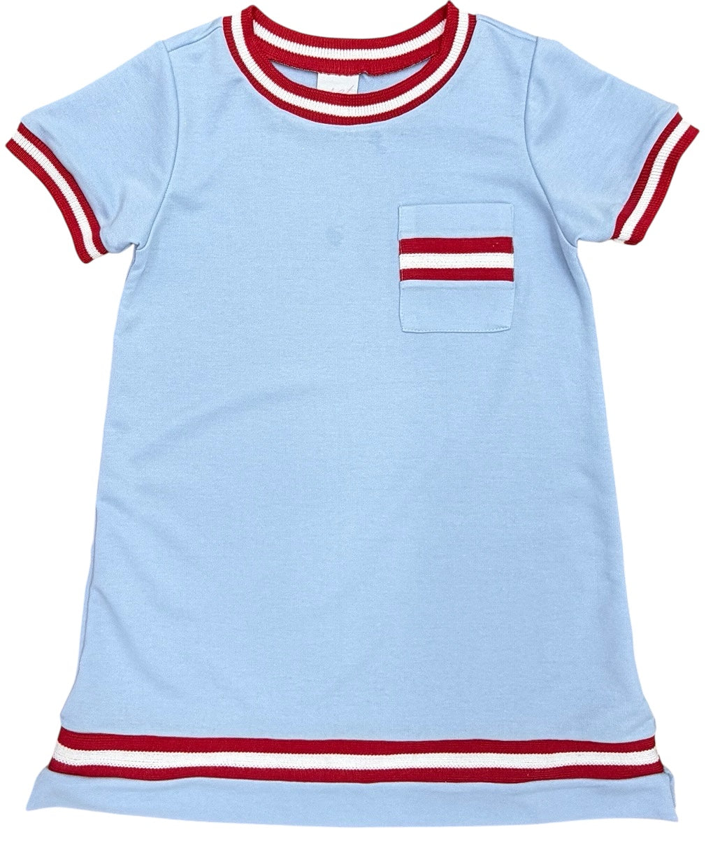 Game Day Light Blue w/ Red & White Ribbon Landry Dress 8