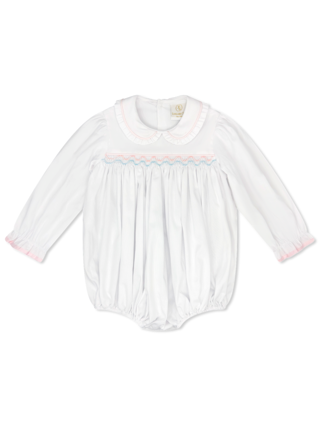 Willow White Pique, Pink & Blue Smocking Michelle Bubble