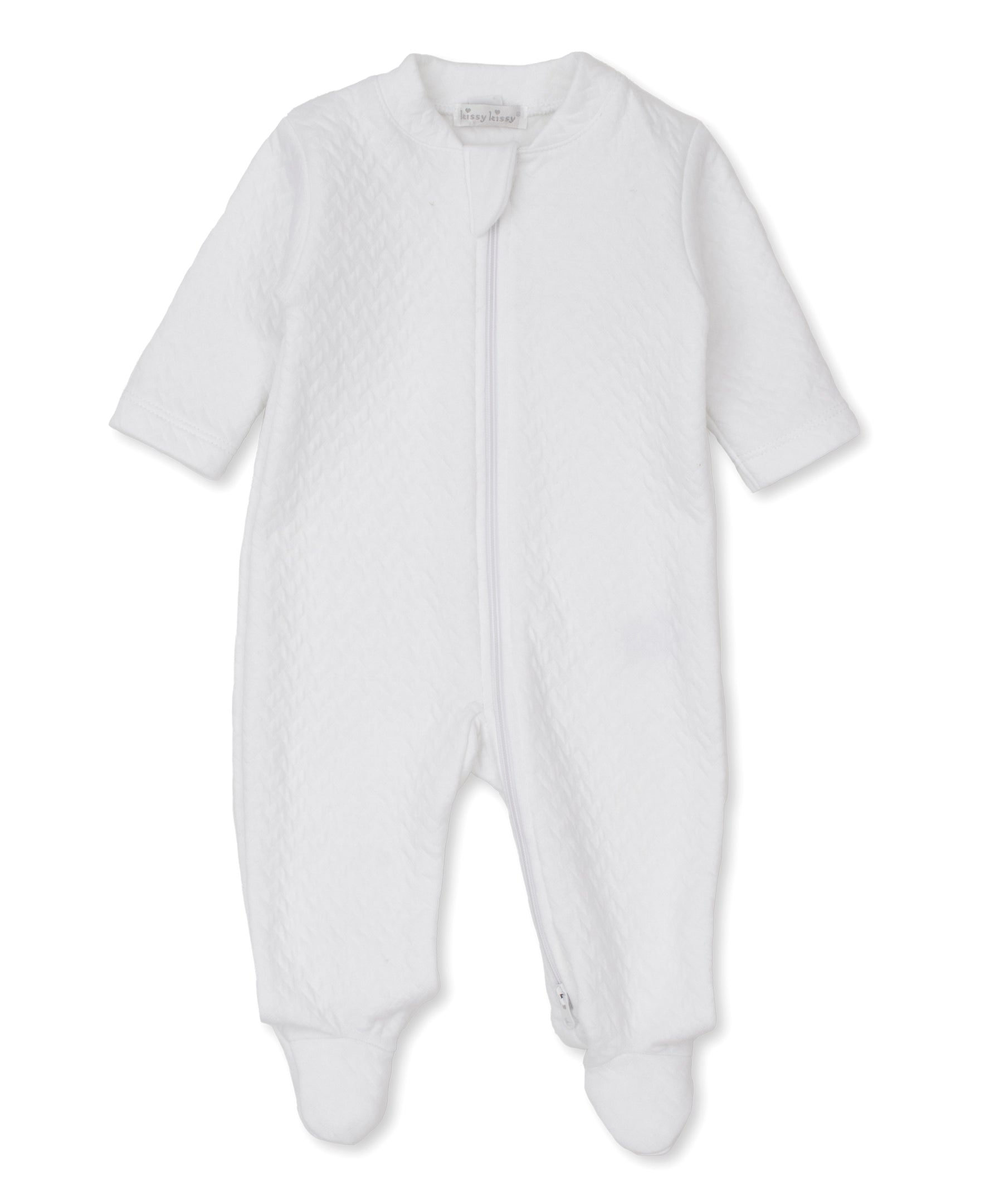 White Classic Jacquards Footie w/ Zip