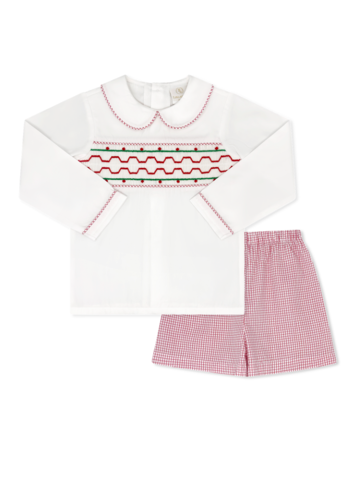 Red & Green Windowpane Corduroy Liam Short Set