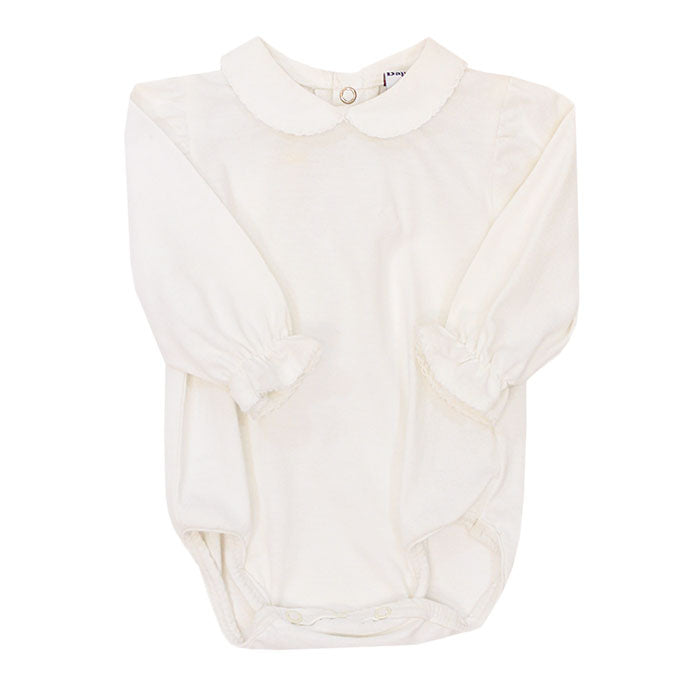 White Knit & Trim Girls LS Onesie