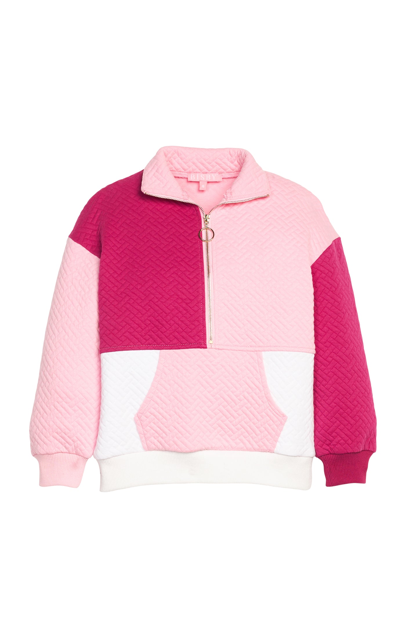 Color Block Pullover-Pink & Cranberry Quilted Trellis (Big Kid)