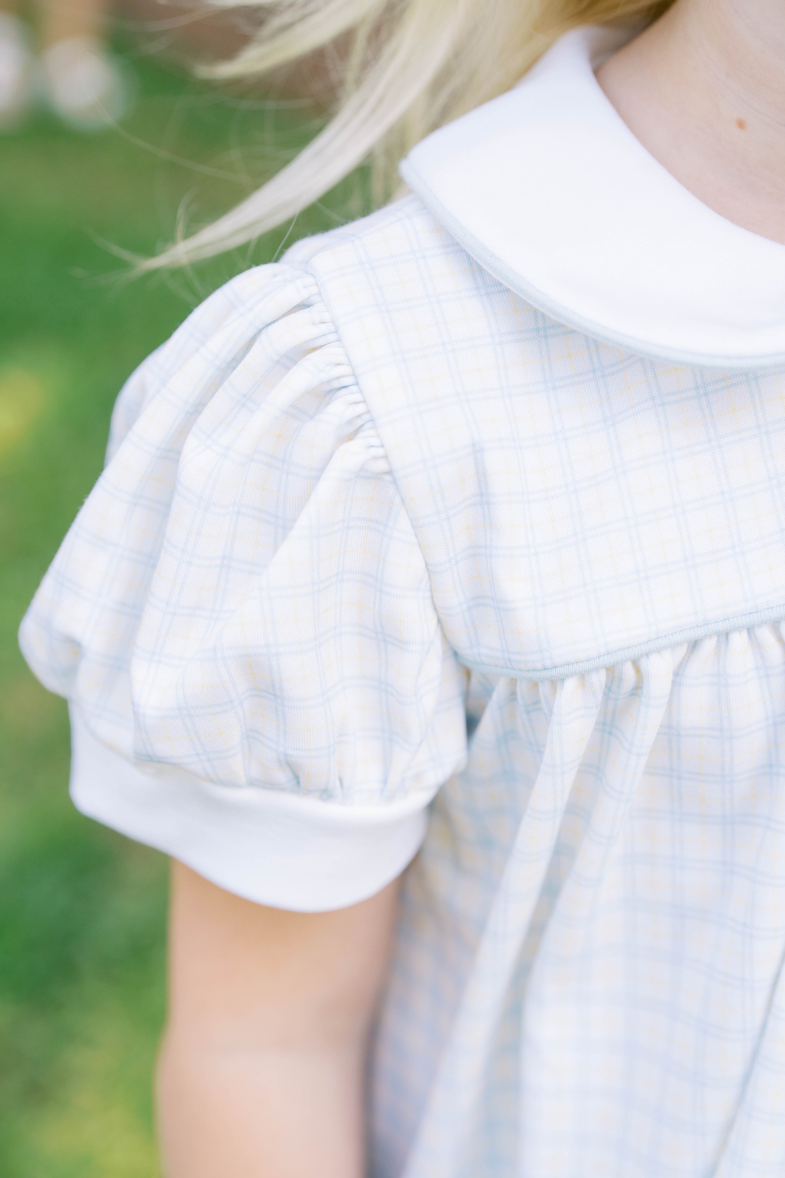 Cornflower Check w/ Blue Buttons Breccan Dress