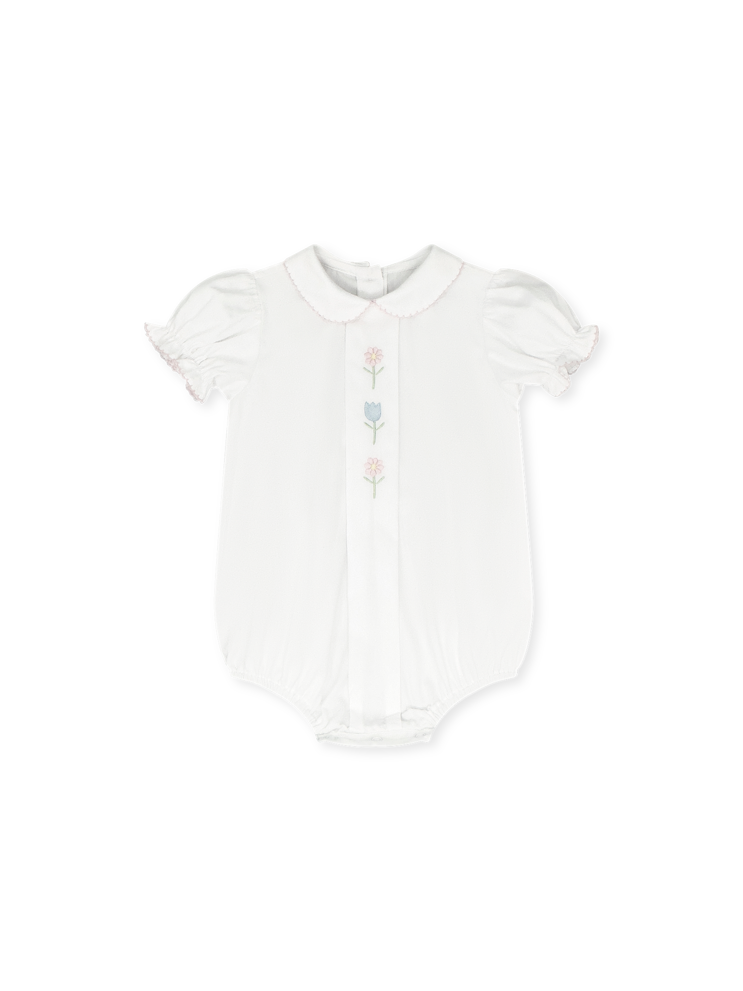 Bluebonnet Bubble w/ Pink Piping and Floral Emb