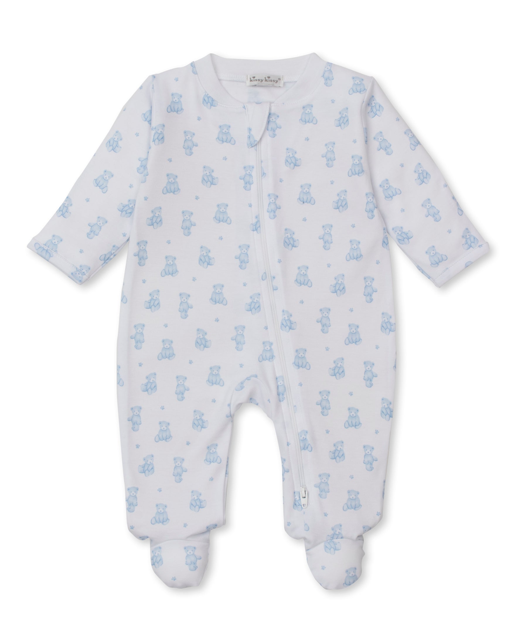 Blue Teddy Bear Time Zip Footie