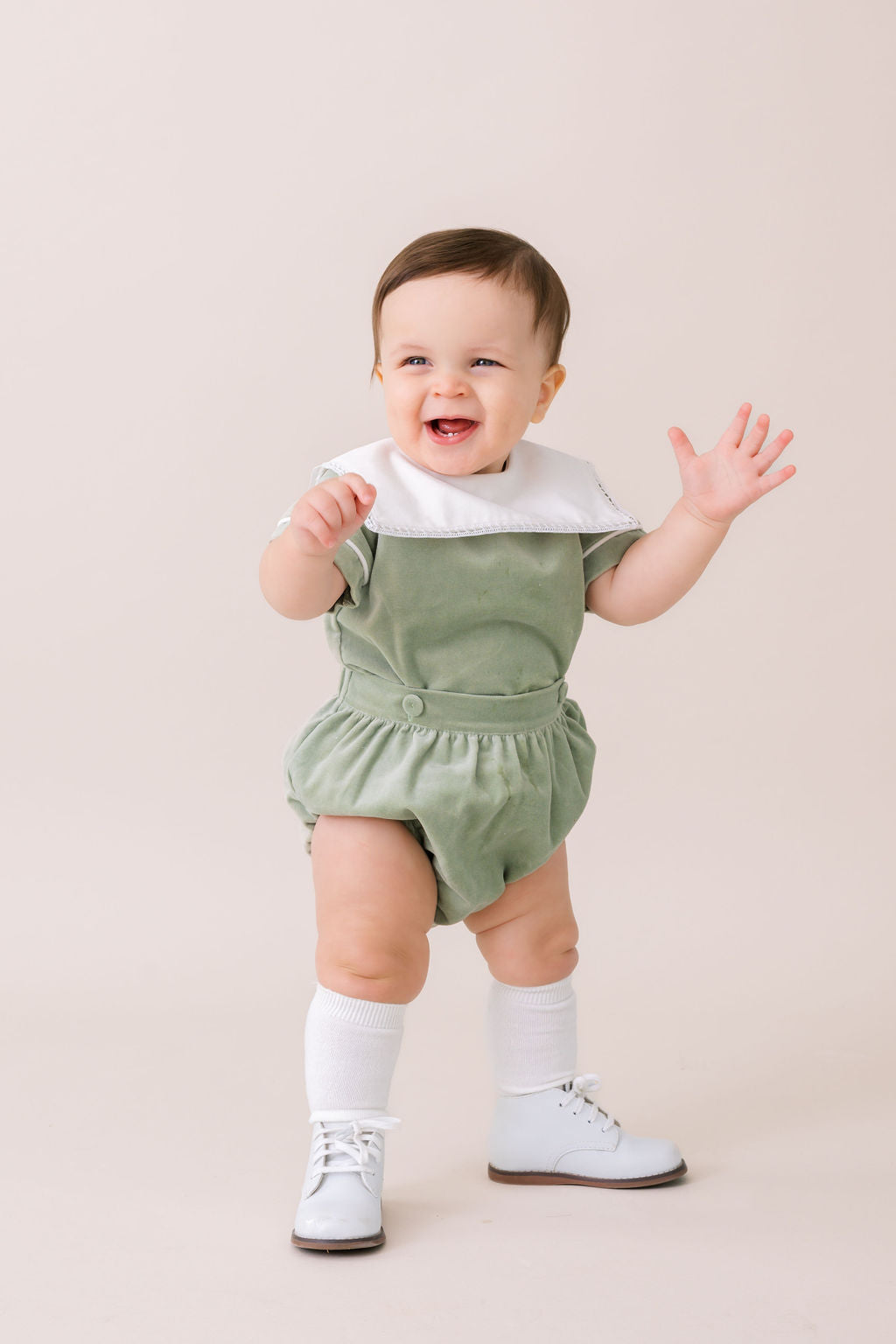 Christian Button On - Leyland Green w Winter White Velvet (Baby)