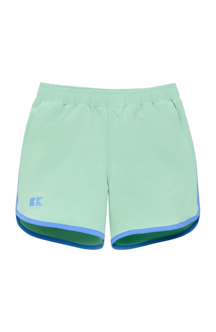Palm Green Retro Super Short w/ Sky Blue Piping