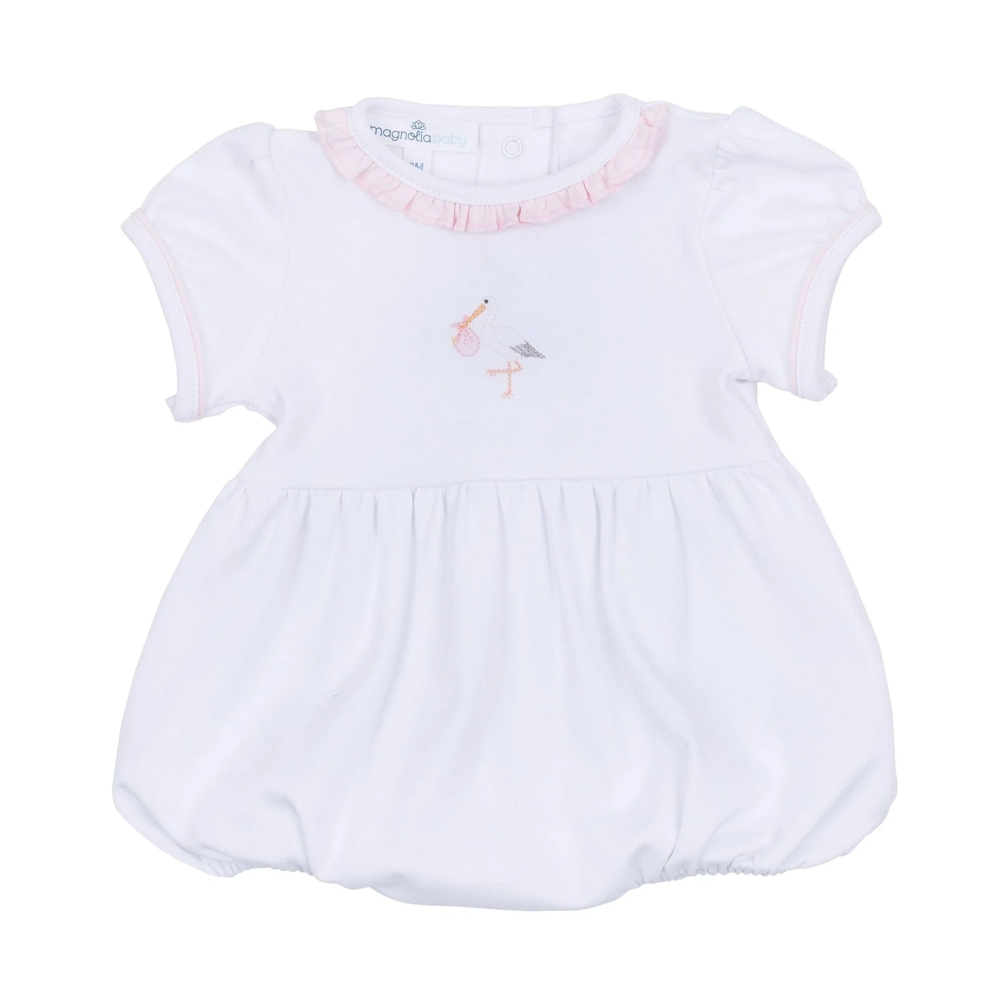 Pink Vintage Stork Short Sleeve Girl Bubble