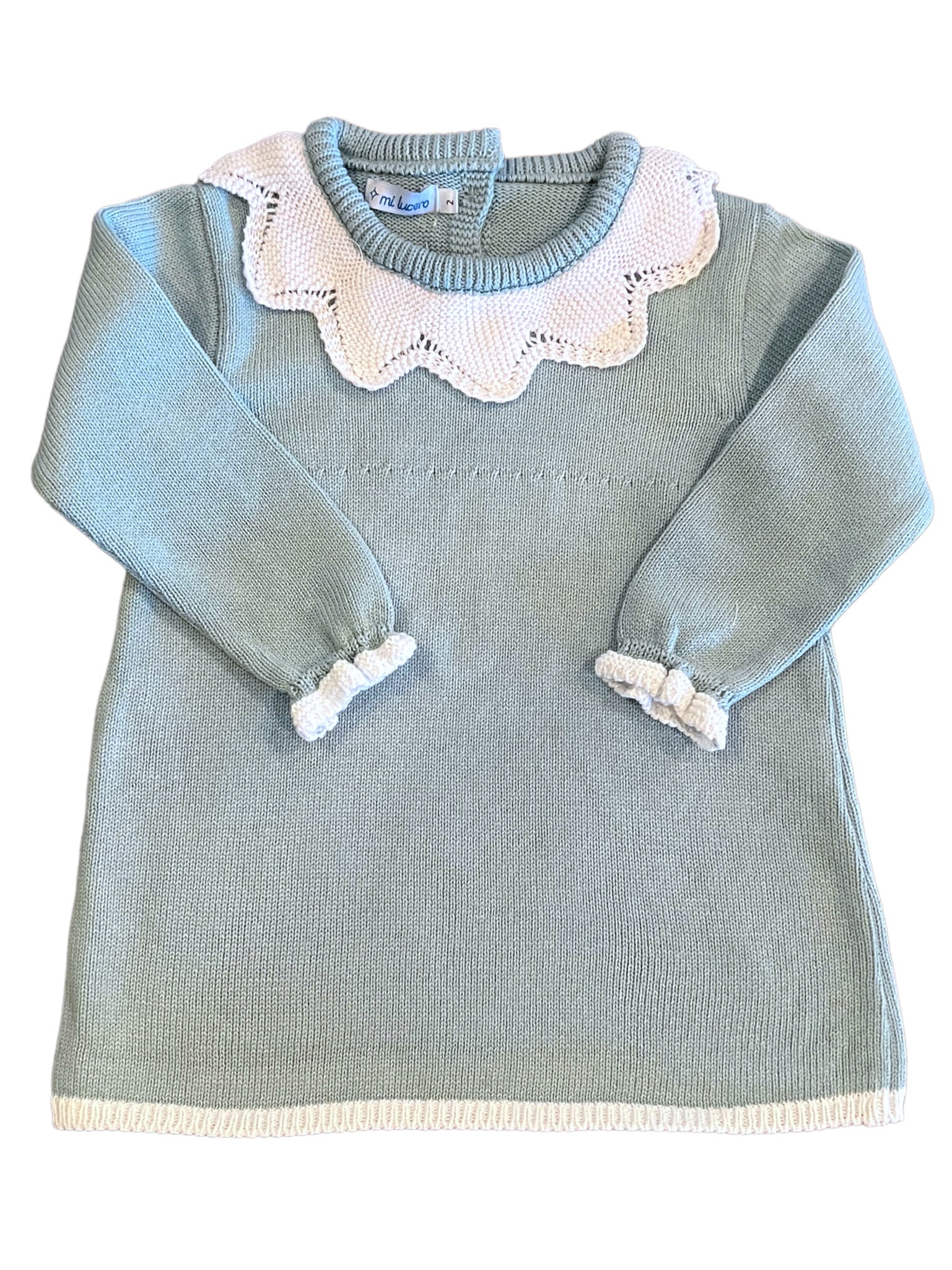 Green/White Scalloped Collar Dress (Toddler)