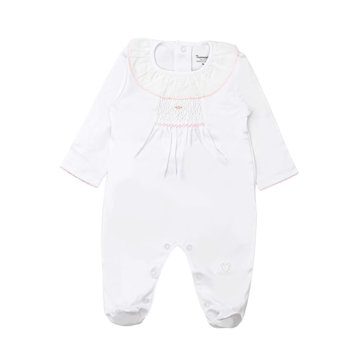 White & Pink Nanzu Smock Pima Footie