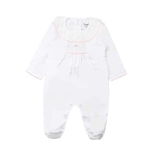White & Pink Nanzu Smock Pima Footie