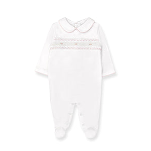 White & Pink Hand Smocked Pima Playsuit