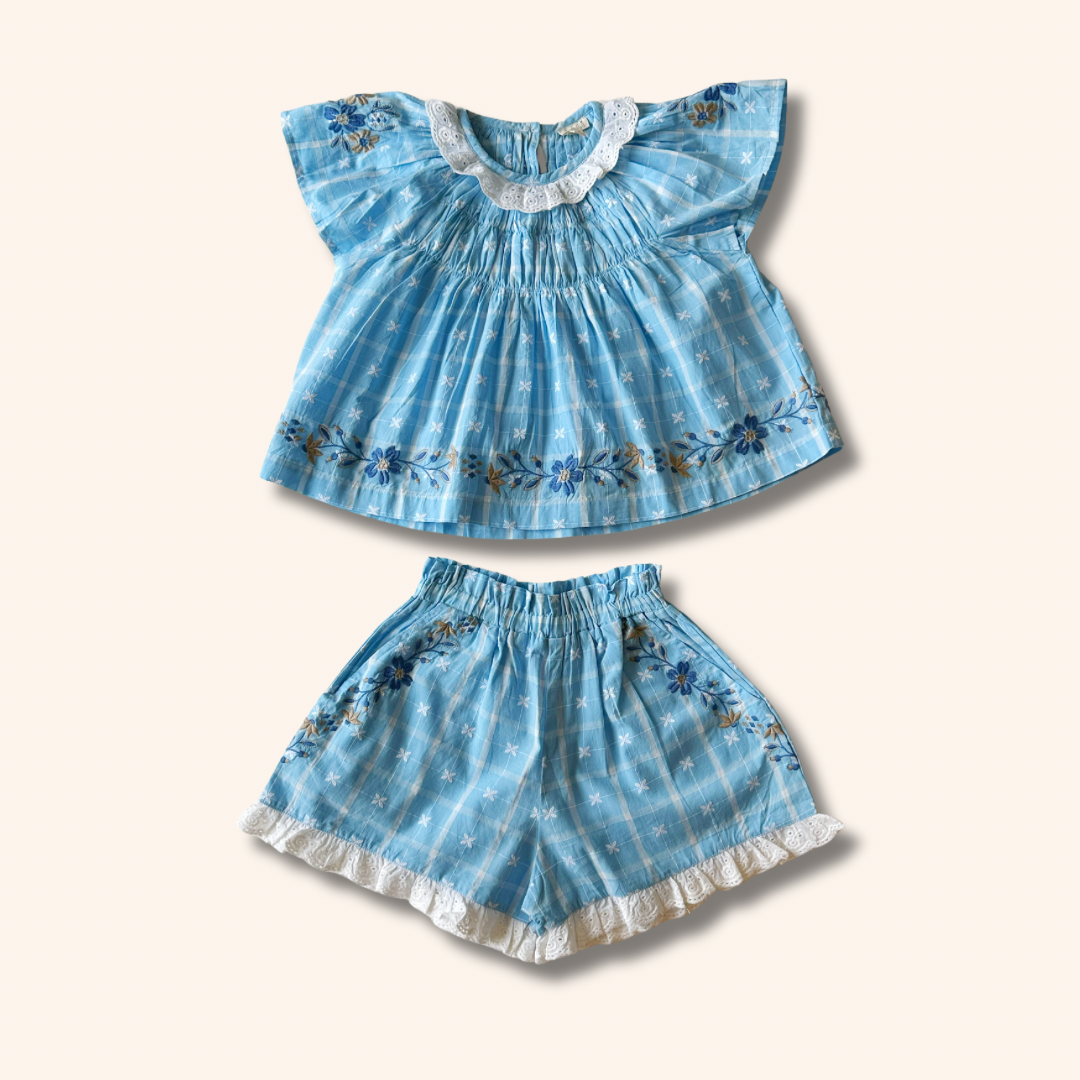 Vintage Blue Plaid Tulip Set