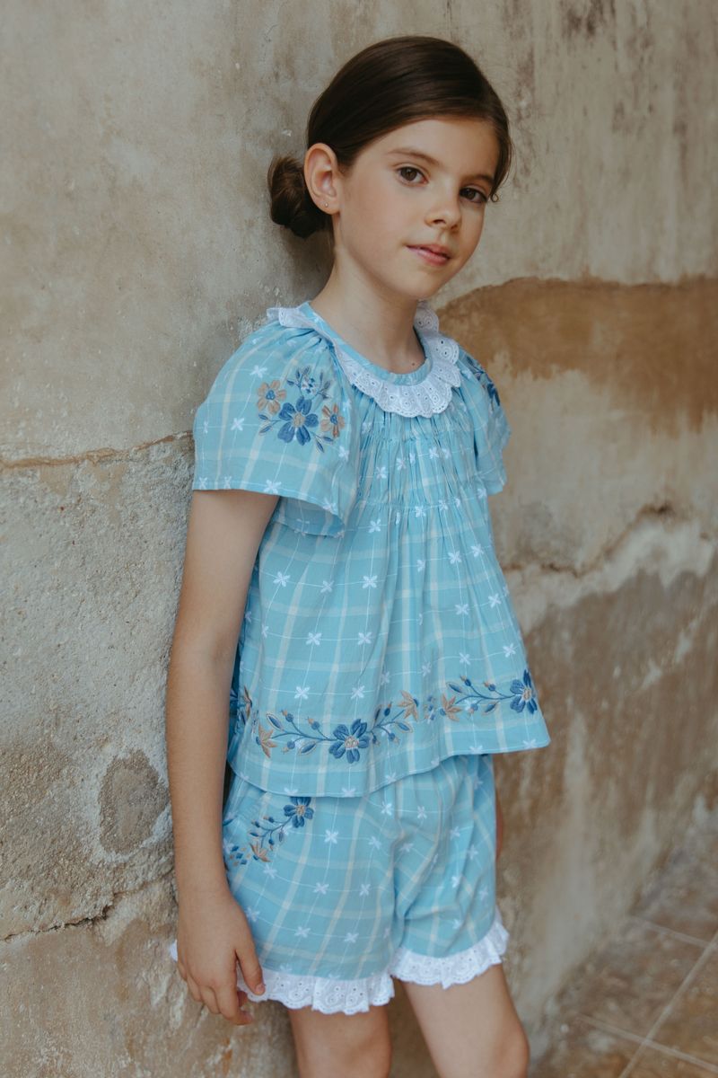 Vintage Blue Plaid Tulip Set