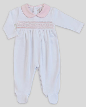 Special Knit White Daphne Hand Smocked Footie