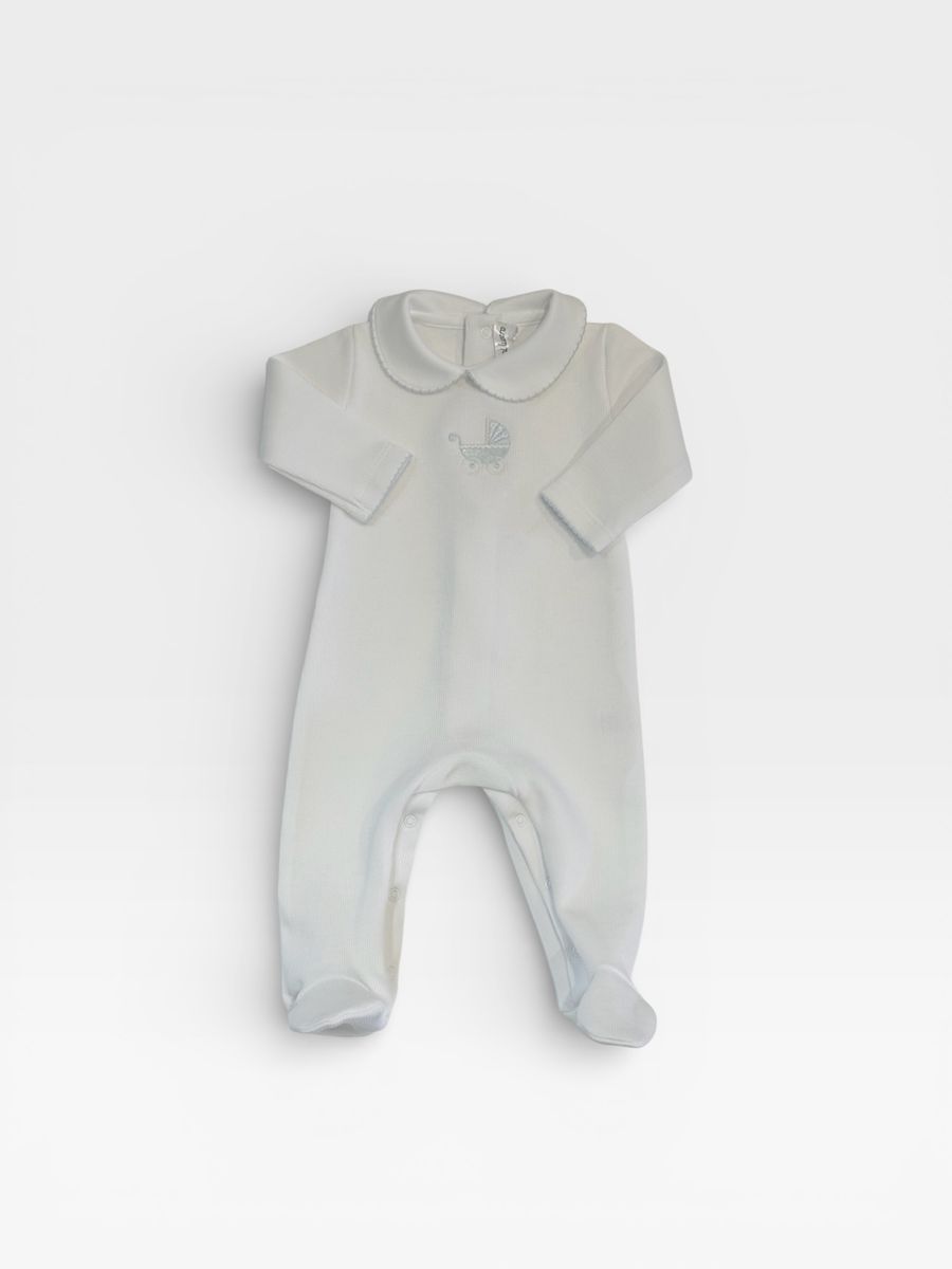 Light Blue Emb Pram Pima Footie