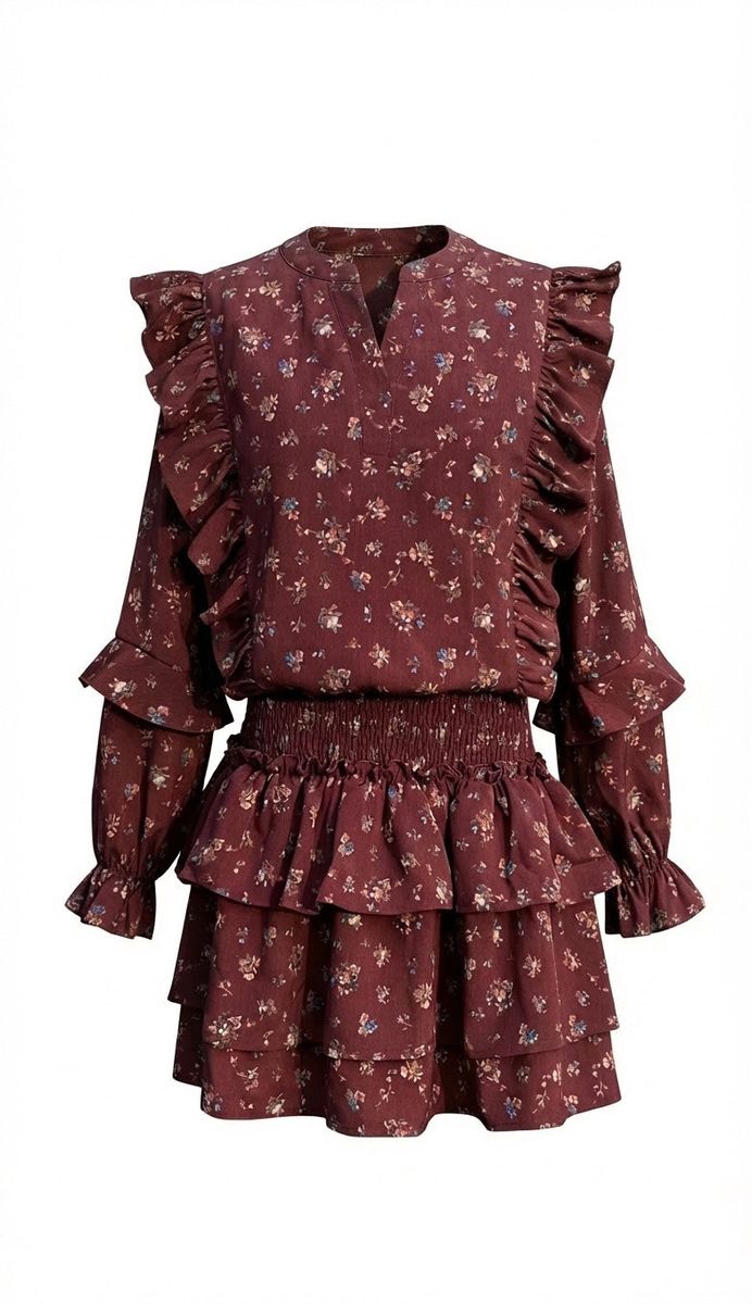Burgundy Vintage Floral Campbell Dress