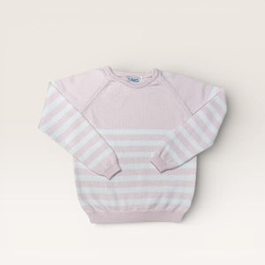 White/Pink Striped Crew Neck