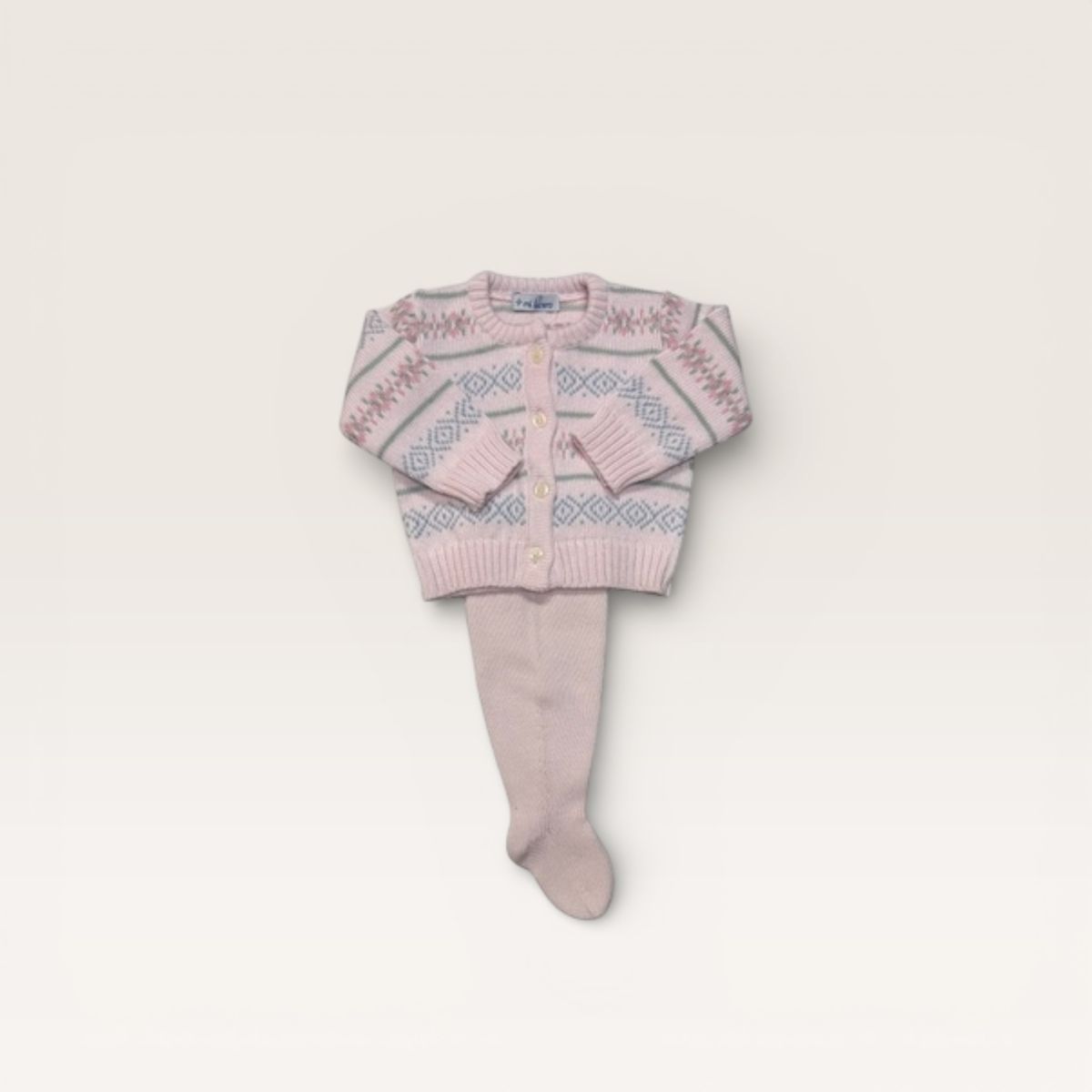 Baby Pink/Sage Fair Isle Footed Set