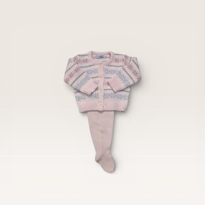 Baby Pink/Sage Fair Isle Footed Set