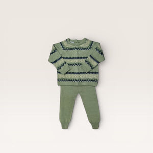 Sage & Navy Knit Fair Isle Jogger Set