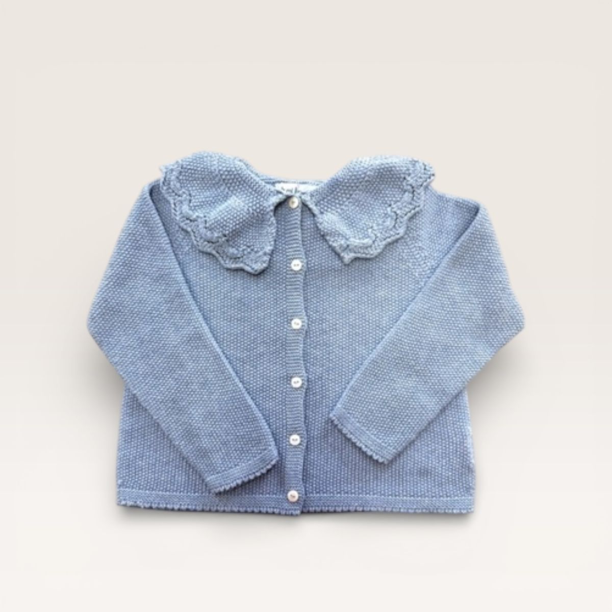 Chambray Popcorn Ruffle Collar Cardigan