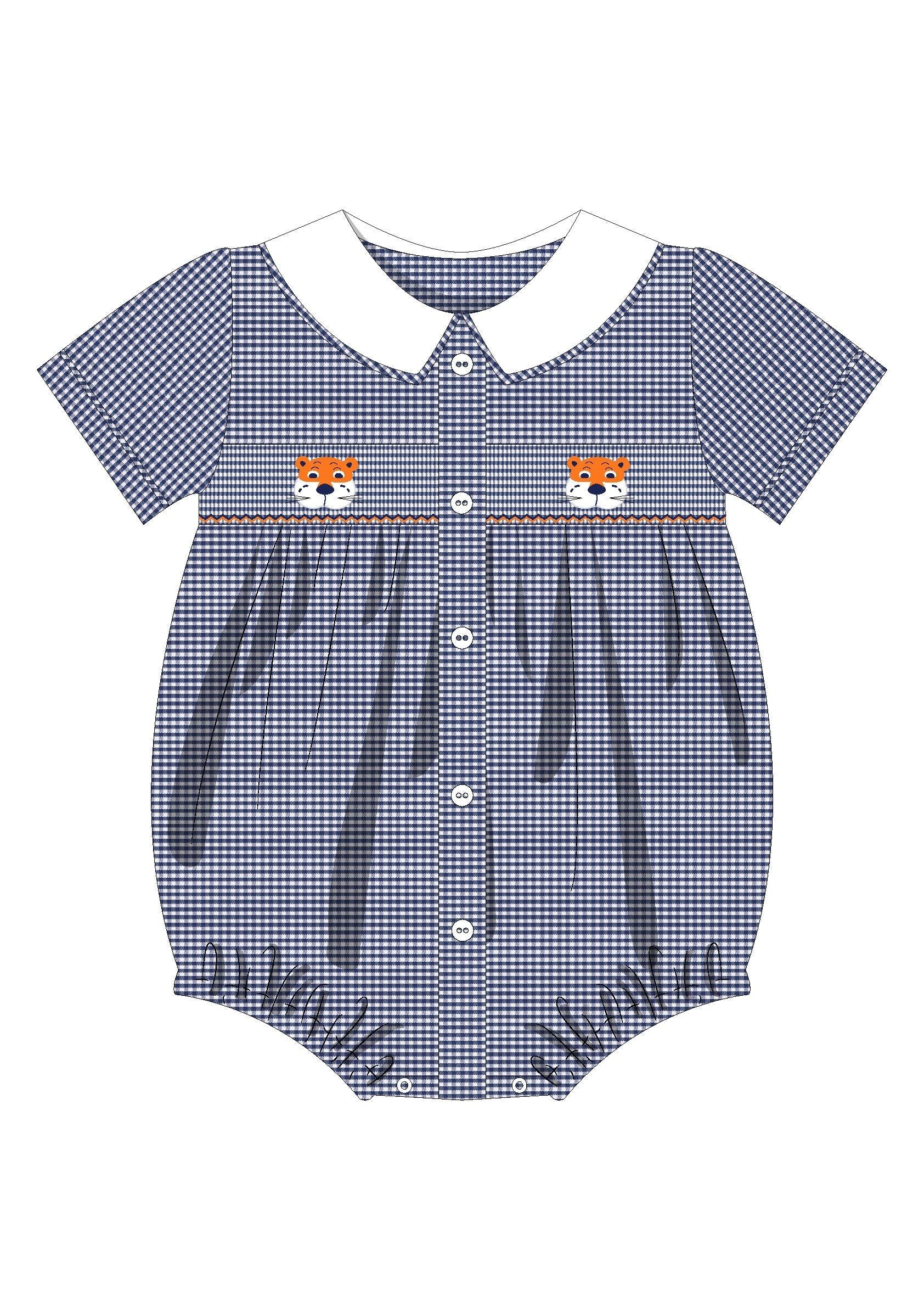 Orange/Navy Gingham Tiger Miller Smocked Bubble