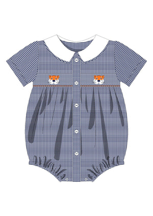 Orange/Navy Gingham Tiger Miller Smocked Bubble