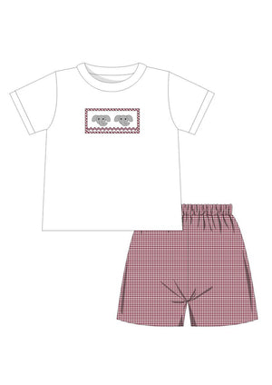 Crimson Gingham Elephant Ollie Smocked Short Set