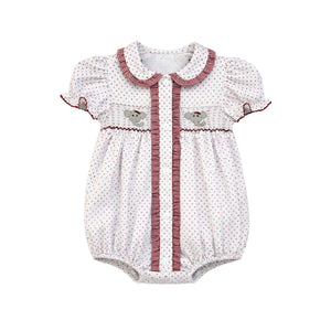Crimson Bitty Dot Elephant Ruby Smocked Bubble