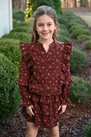 Burgundy Vintage Floral Abby Skort