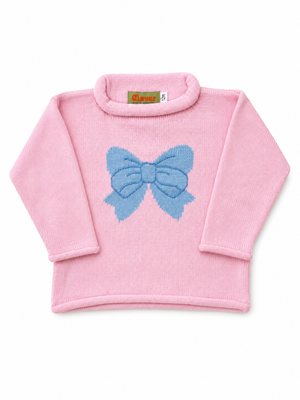 Light Pink Large Bow Roll Neck Sweater