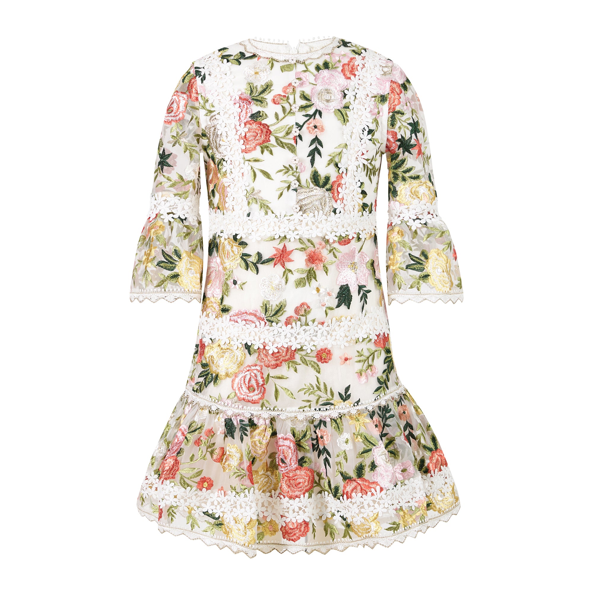 Floral Allure Embroidered Sleeve Mini Dress