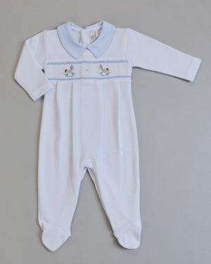 White Hand Smocked Pony Footie