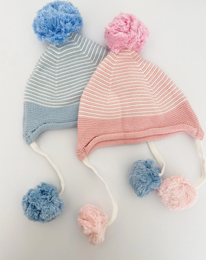 Stripe Pom Hat-Blue & Pink