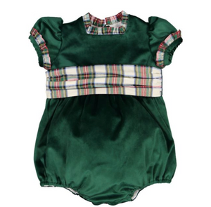 Lace Emerald Green Velvet Romper (Infant)