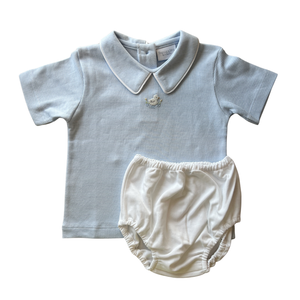 Blue Stripe Puddle The Duck Pointed Collar Diaper Set
