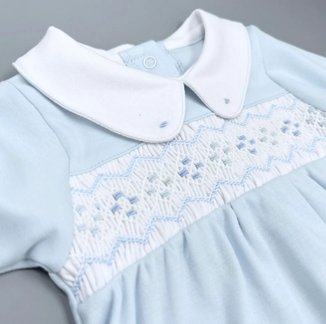 Light Blue Emily and Ethan Smocked Collared Footie