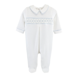 Boy English Knot Smocked Collared Footie (Infant)