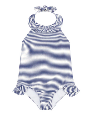 *PRE-ORDER* Pacific Stripe Ruffle Halter One Piece (Big Kid)
