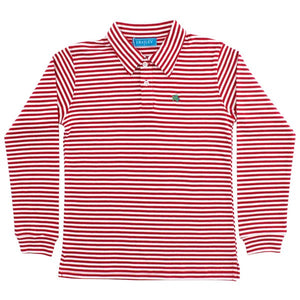 Red/White Striped Long Sleeve Polo