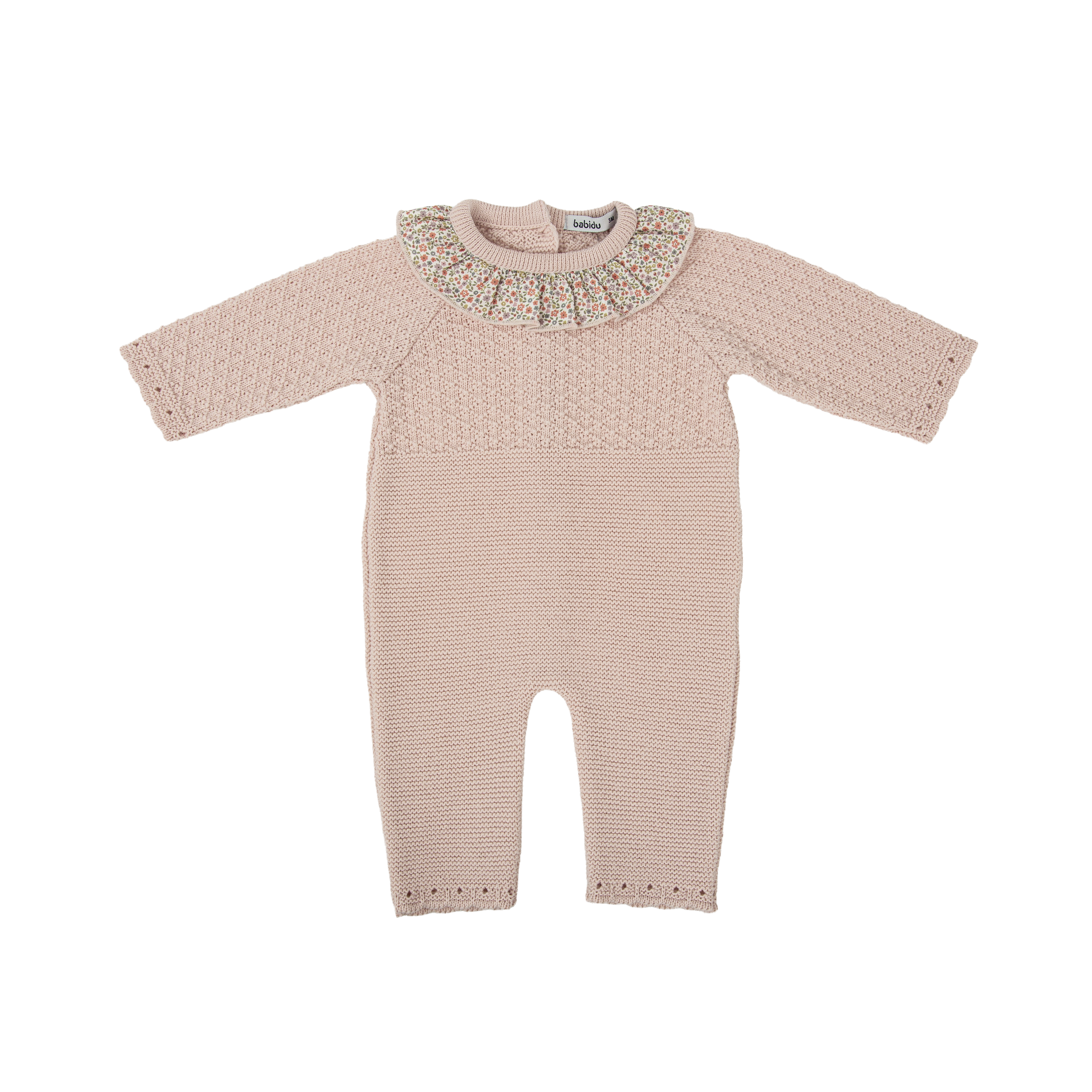 Light Pink Knit Floral Collar Romper w/ Bonnet